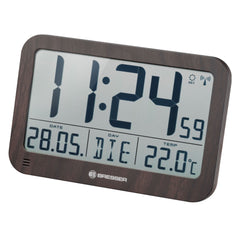 Ceas de perete Bresser Jumbo LCD 7001802, termometru, alarma, maro